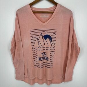 Chubbies Long Sleeve T-Shirt Women's S Pink V Neck Nautical Waves Logo‎